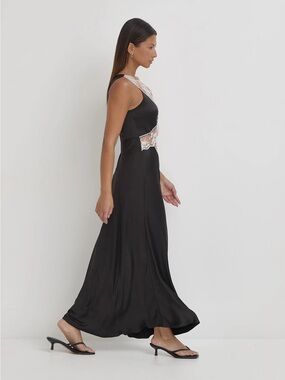 4th and Reckless Black Satin Lace-Inset Maxi Dress uk size 8, size 2-4 US - NWT